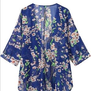 Sheer blue floral kimono